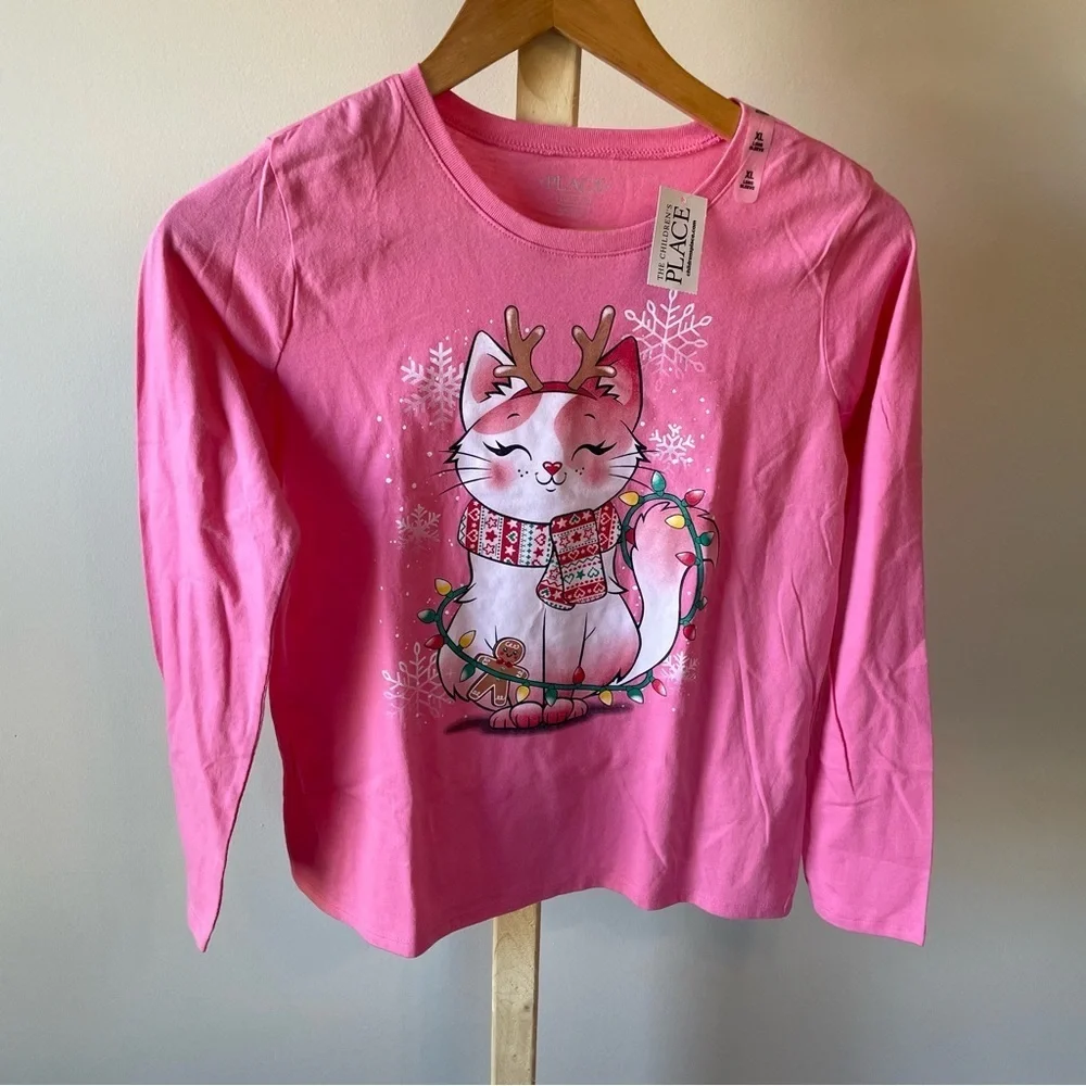 The Children's Place Pink Cat Shirt Kids Extra Large